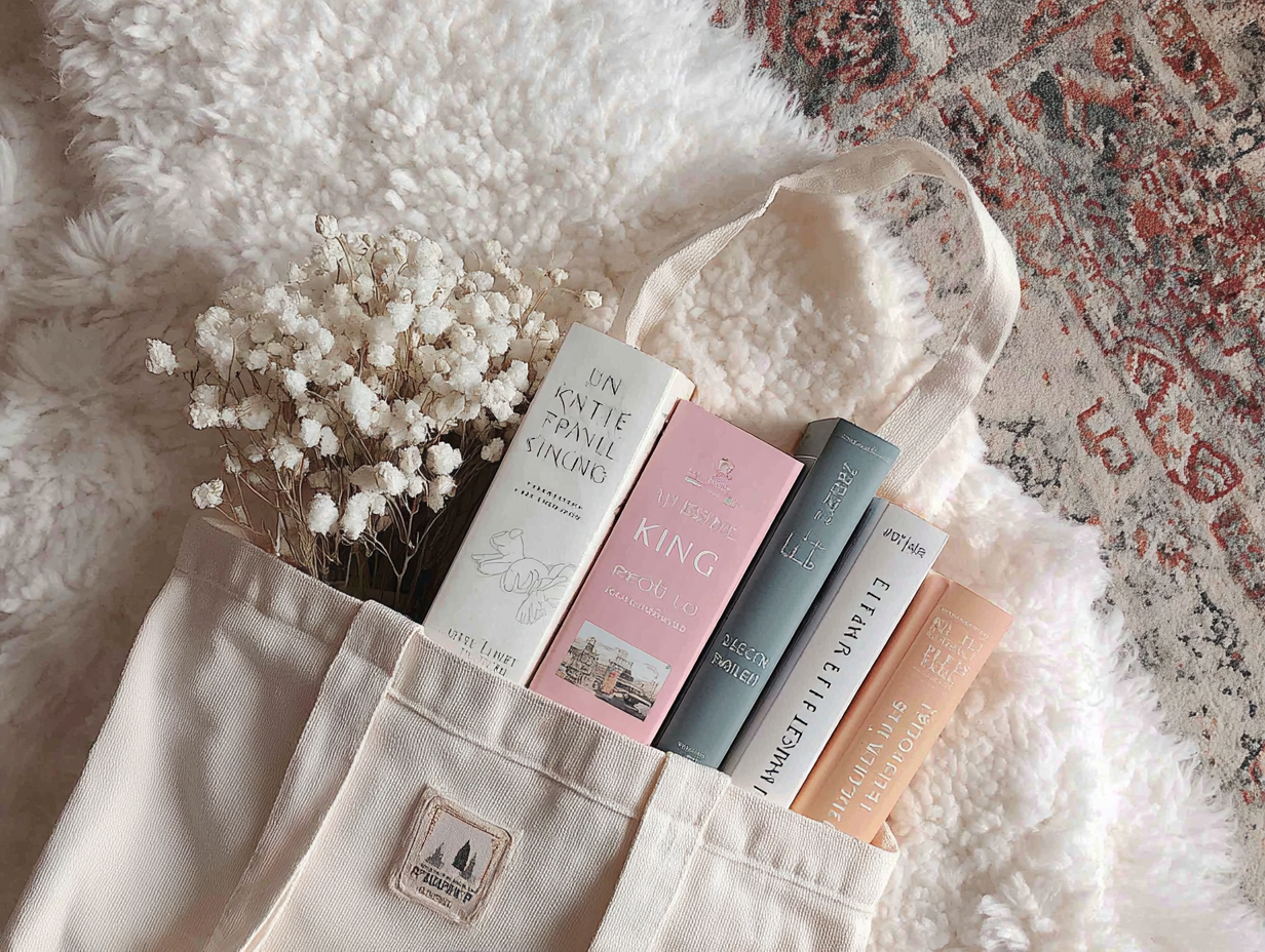 novels in tote bag